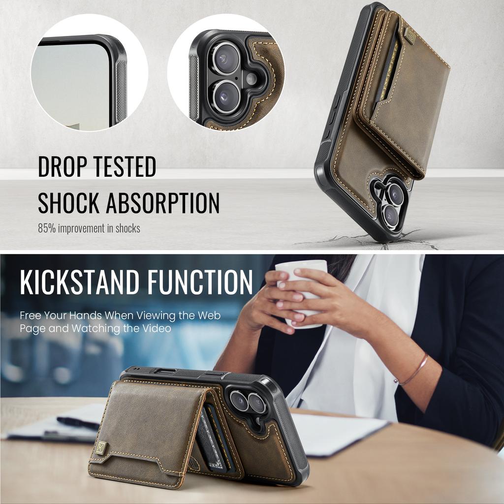 For iPhone 16 Plus Case AUTSPACE A13 Vintage Leather Back Cover with Magnetic Detachable Card Bag