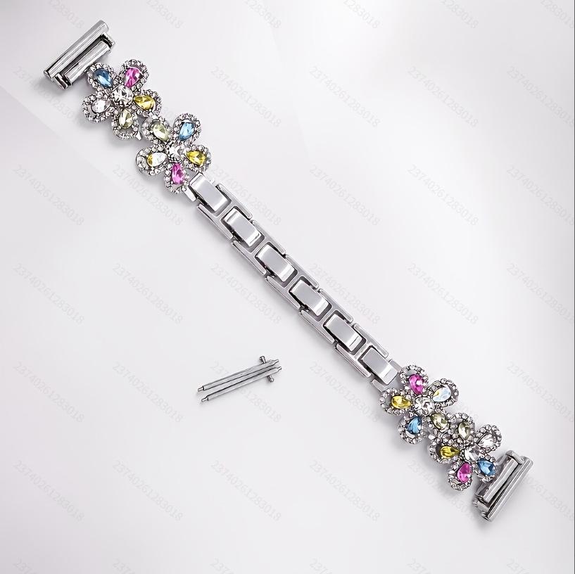 Flower Rhinestone Watch Strap for Apple Watch S1-11, Ultra 3-1, Samsung, Huawei 20/22mm