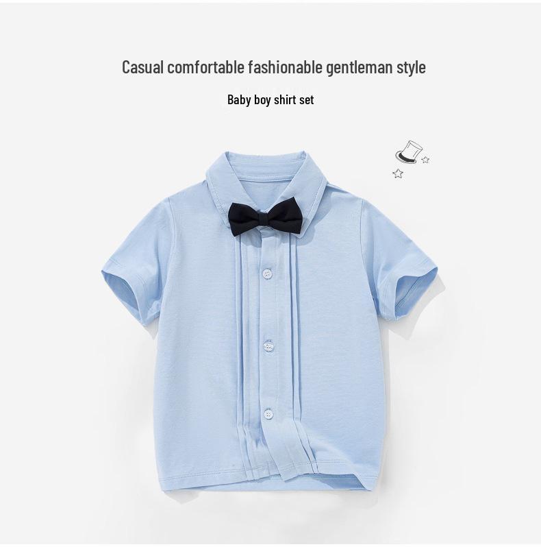 Boys' Spring/Summer First Birthday Outfit - Short-Sleeved Shirt & Long Overalls