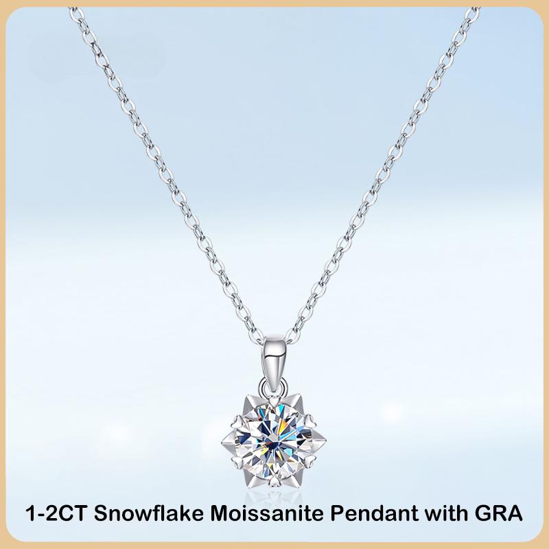 

Real 1-2CT Snowflake Moissanite Pendant Necklace for Women S925 Sterling Silver Diamond Neck Chains Necklaces Fine Jewelry