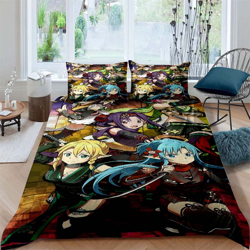 3D Printed Sword Art Online Bedding Set, Three-Piece Set, Includes Printed Duvet Cover and Pillowcases, Adult Size65
