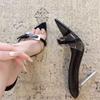 Fashion Super High Heel Cool Drag Women's Summer New Pointed Toe Shallow Mouth Metal Buckle Transparent Strap Stiletto Shoes