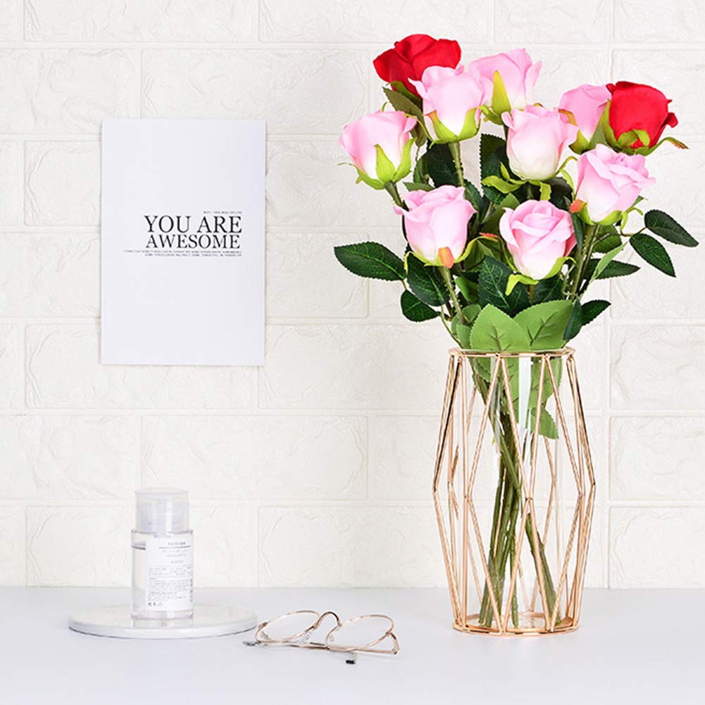 Stylish Nordic Gold Glass Flower Vase, Perfect for Single Flowers, Stylish and Cute, 22cm Tall, Perfect for Dried Flowers and Interior Decor