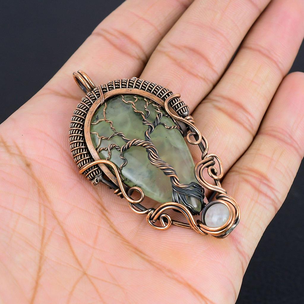 Prehnite Jewelry, 999 Copper Wire Wrapped Pendant Handmade Gemstone Jewelry, Gifts For Wife Brand New Pendant