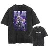 Japan Anime Jujutsu Kaisen Gojo Satoru Print Washed Tshirt Men Pure Cotton Tshirts Manga Casual T Shirt Harajuku Top Streetwear