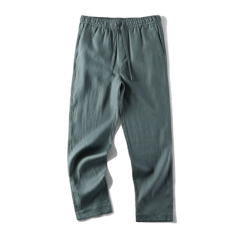 Summer Thin 100% Pure Linen Pants for Men, Loose Straight Cotton-Linen Cropped Pants, Export Men's Casual Long Pants