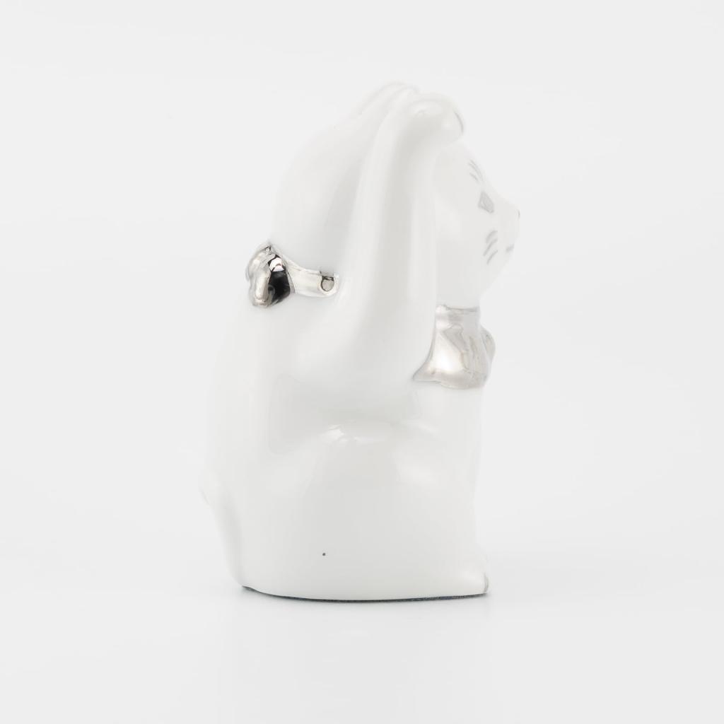 Seto ware right platinum approximately 5cm diameter x 9cm mini good luck made in Maneki-neko (beckoning cat) figurine, white, paw, finish, height,