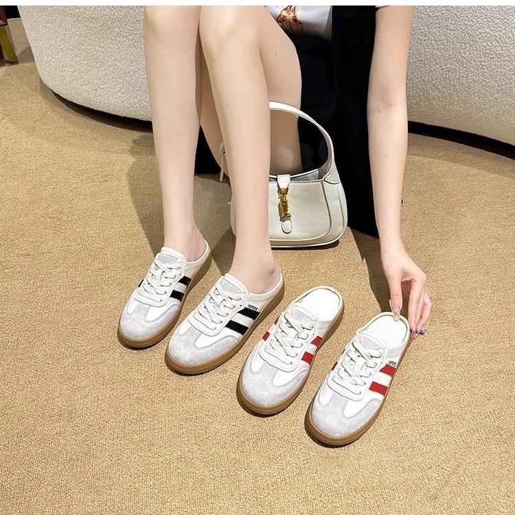 Foreign trade moral training shoes women's summer leather thick sole heightening casual Forrest Gump white shoes bag head half drag canvas shoes