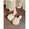 New Chinese style thick heel cool slippers women's outer wear 2025 summer new fashion flower one-word flat slippers