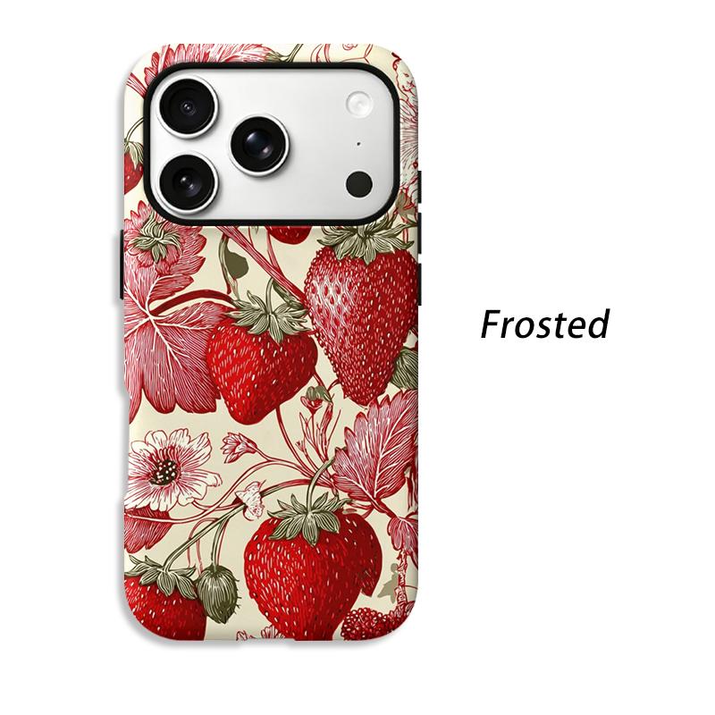 Antique Botanical Strawberry Floral Sketch Print Graphic Art Film Aesthetic Protective Shockproof Bumper Phone Case For iPhone 14 15 16 Pro Max Plus