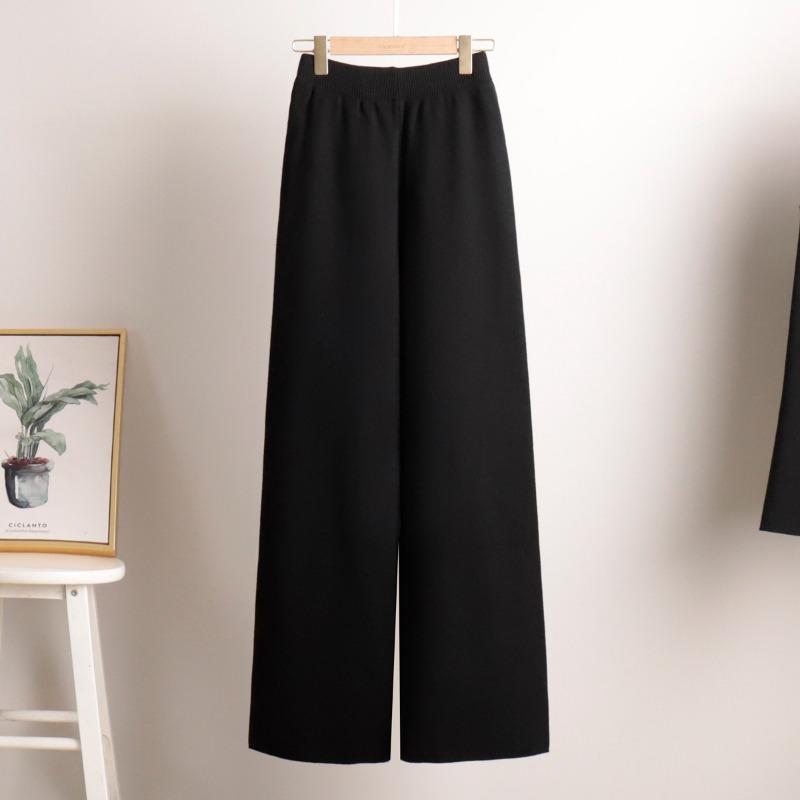 Women S Knit Sweater And Wide Leg Pants Set Polo Neck Long Sleeve