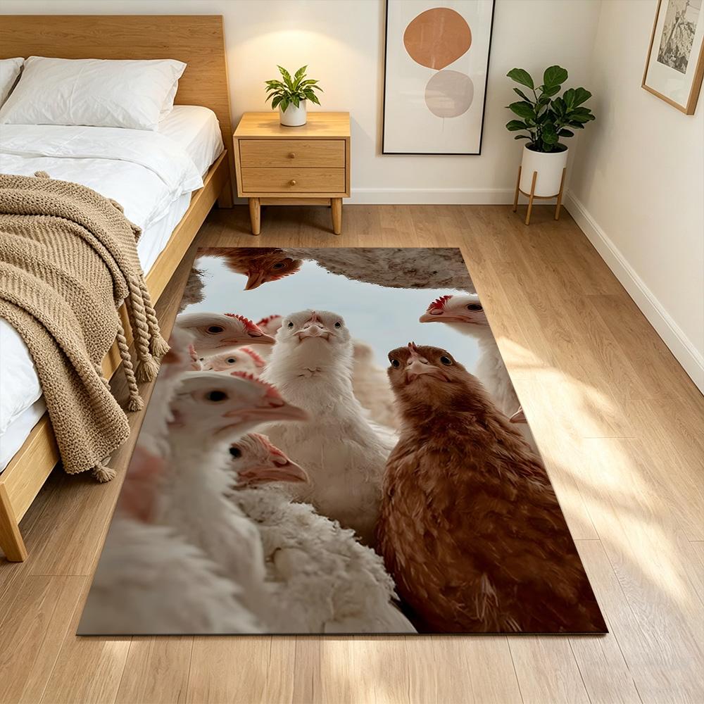 Chickens By The Wooden Fence Non-Slip Home Carpet Design for Office Decor Living Room Gift