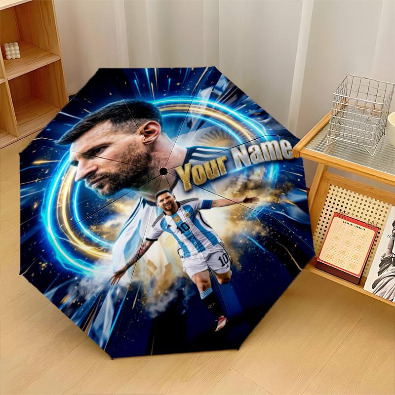 Lionel Messi Automatic 3‑Fold Umbrella 8‑Rib Windproof Folding Umbrella Sun Rain Protection For Outdoor Travel Daily Use