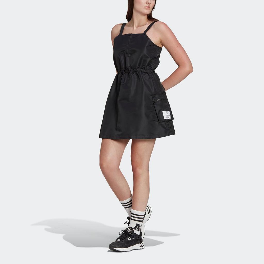 adidas Originals Kleeblatt-Logo-Aufnäher Einfarbiges Tankkleid Damenkleid Schwarz HL9066