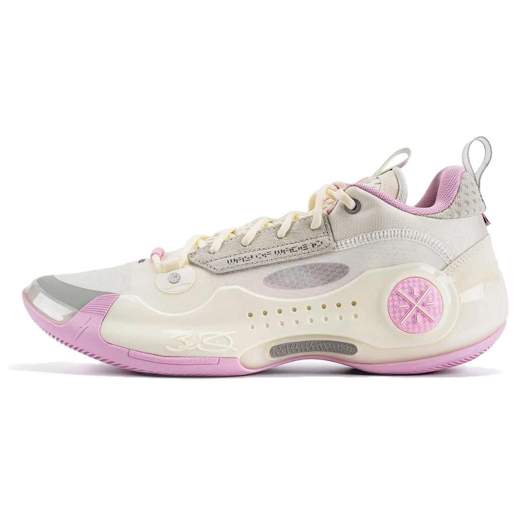 Li Ning Wow 10 Wades Path Simple Comfortable Shock Absorption Wrap Rebound Low Top Basketball Shoes Men Sneaker White Pink ABAS083-36
