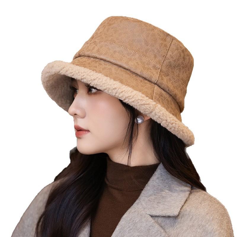 Japanese New Printed Breasted Fisherman Hat Autumn and Winter Fashion Versatile Plus Velvet Thickened Pot Hat British Retro Warm Hat
