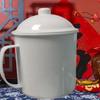 Nostalgic Enamel-Style Mug with Lid, Large Capacity, Customizable Patterns, Durable Plastic
