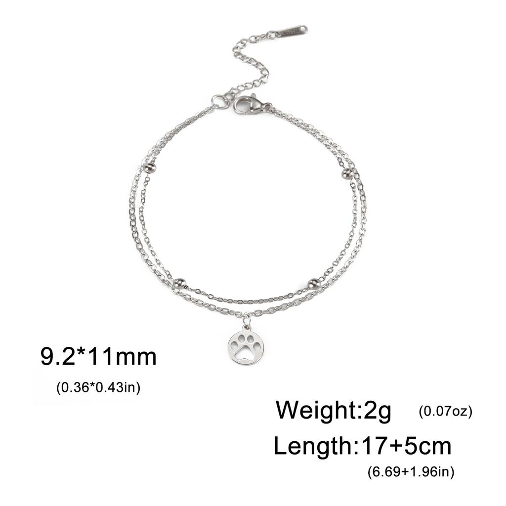 Cazador Stainless Steel Animal Dog Cat Paw Footprint Bracelets for Women Double Chain Bracelets Jewelry Wedding Birthday Gift