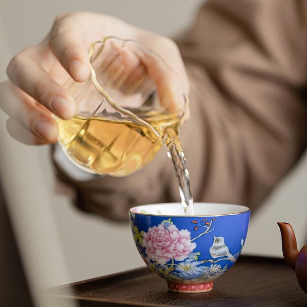 6pcs/set 65ml Ceramic Cup Flower Enamel Cup Kung Fu Tea Set Tea Cup  Personal Use