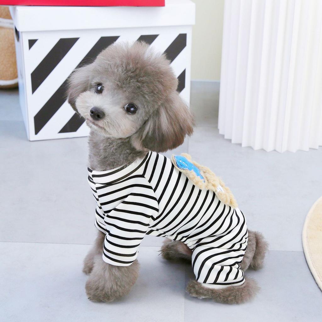 Dog Striped Four Legged Pants Home Clothes Teddy Four Legged Pajamas Teddy Striped Base Shirt Autumn Winter Jumpsuit Base Shirt