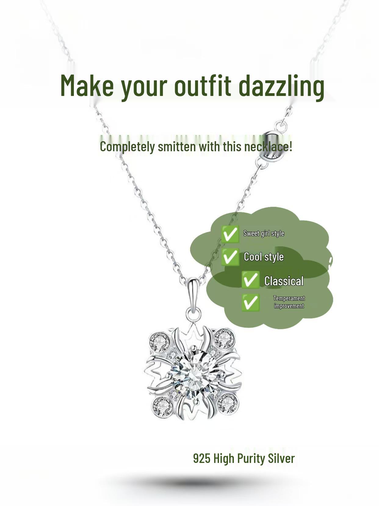 S925 Sterling Silver Rotating Snowflake Cross Clavicle Necklace for Women - High-End Luxury Accessory 925 Sterling Silver