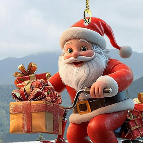 Santa Claus Ornament Christmas Tree Pendant Santa Ride Flat Bike Hanging Decoration DIY Xmas Tree Decor