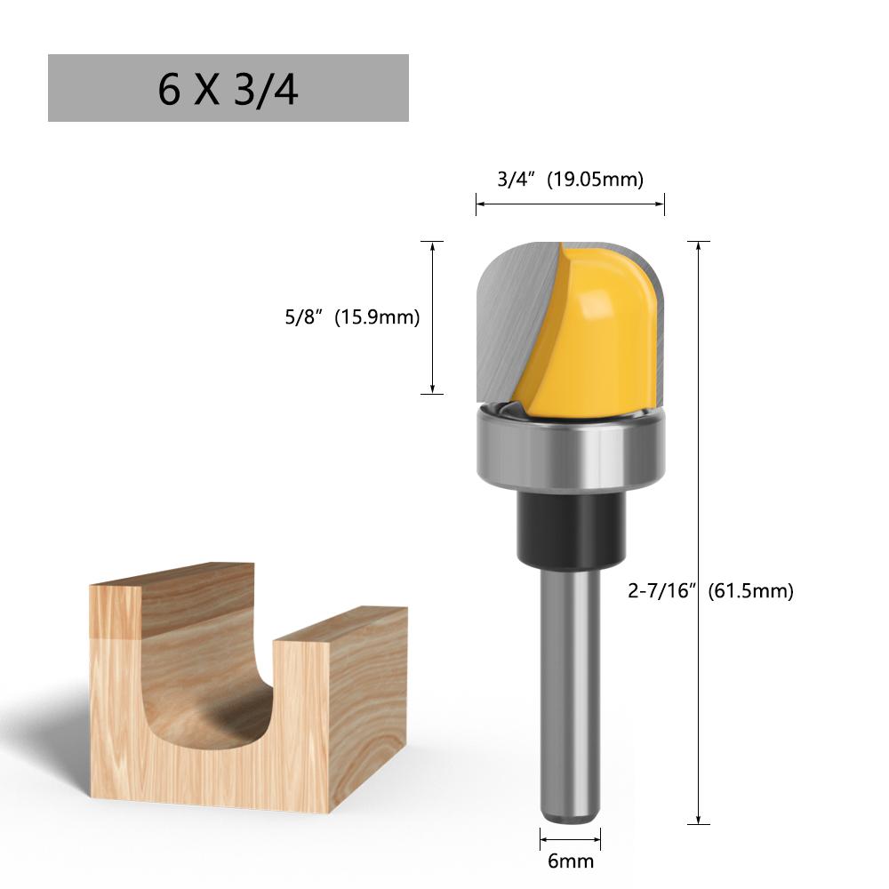Shank 1-1/8 3/4 Inch Diameter Bowl Tray Router Bit Round Nose Milling Cutter With Bearing For Woodworking