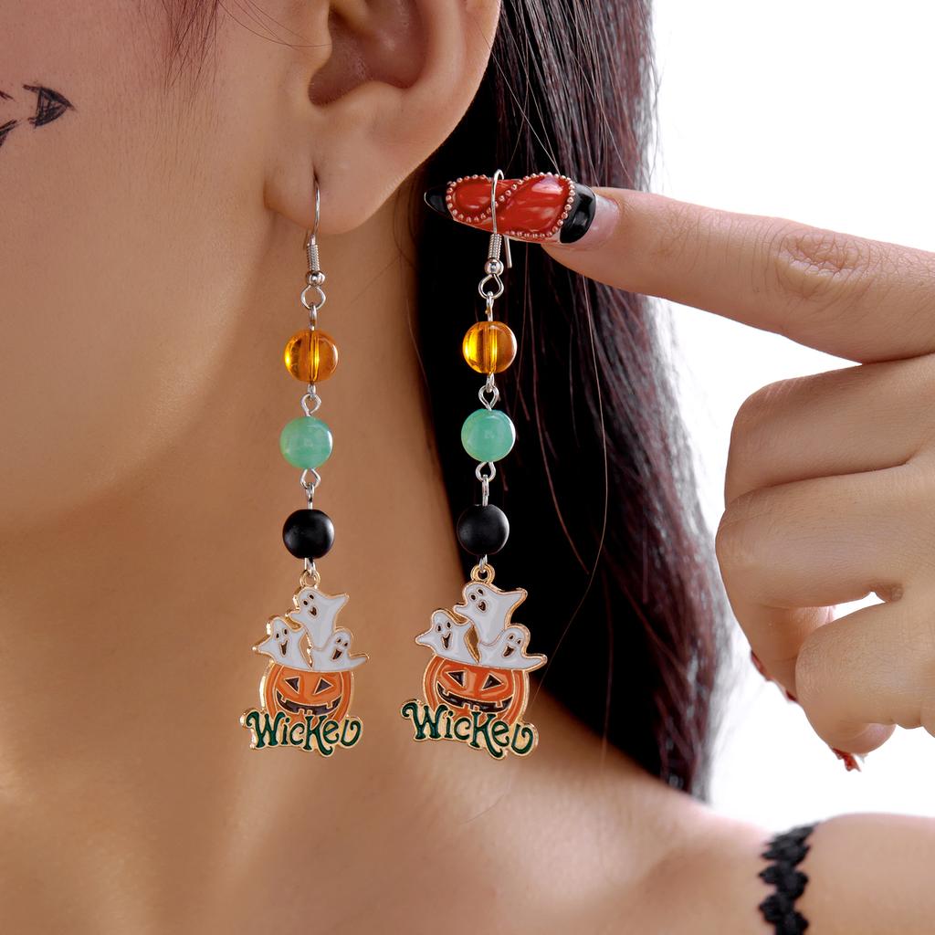 Halloween Pumpkin Dangle Earrings for Women Crystal Zircon Ghost Spider Long Tassel Dripping Oil Earring Party Festival Jewelry