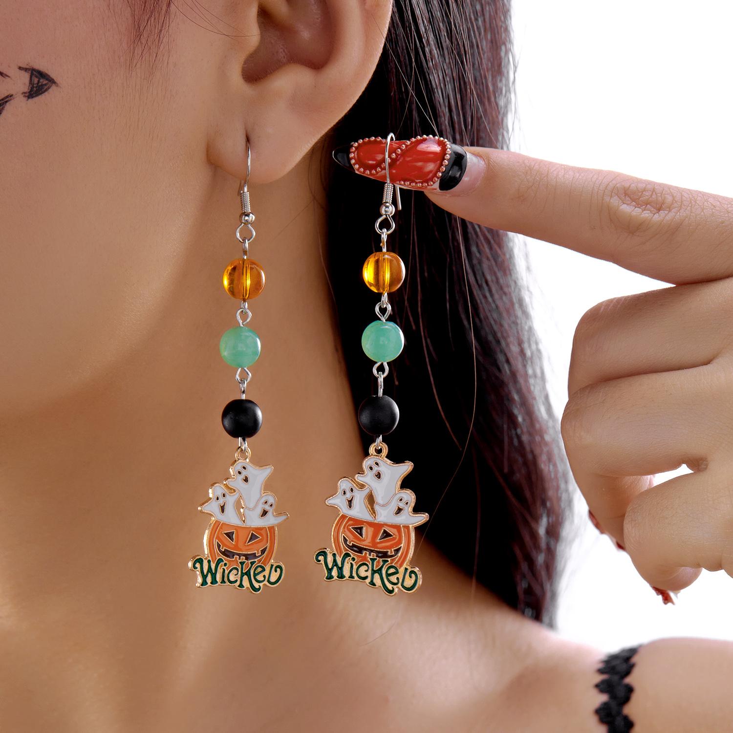 

Halloween Cute Pumpkin Ghost Crystal Zircon Dangle Earrings for Women Long Tassel Dripping Earring Halloween Party Jewelry