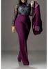 Costum european și american cu perle, slim fit, elastic - Set din două piese, cu mânecă lungă