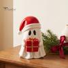 Handcrafted Resin Ghost Statues Christmas Figurine, Cute with Santa Hat Holding Gift Box Modern Minimalist Holiday Decor & Tree, Tabletop Ornament,