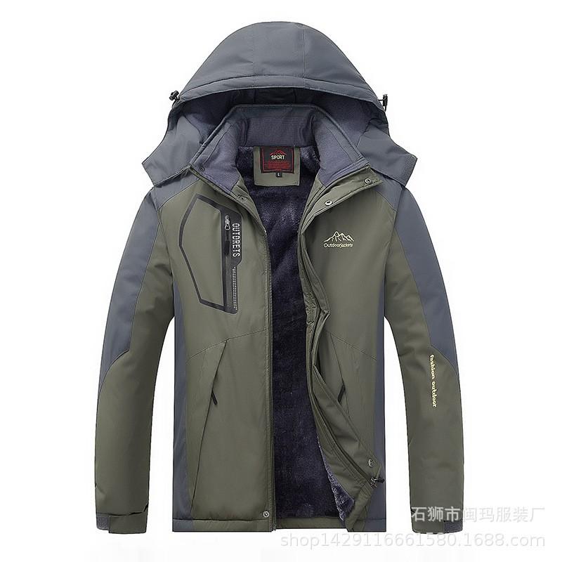 Herren Winter Wasserdicht Winddicht Verdickt Fleecegefüttert Outdoor Jacke Mit Kapuze Normale Passform Wandern Camping