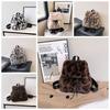 Drawstring Faux Fur Backpack Large Capacity Plush Knapsack Soft Leopard Print Daypack  Girl