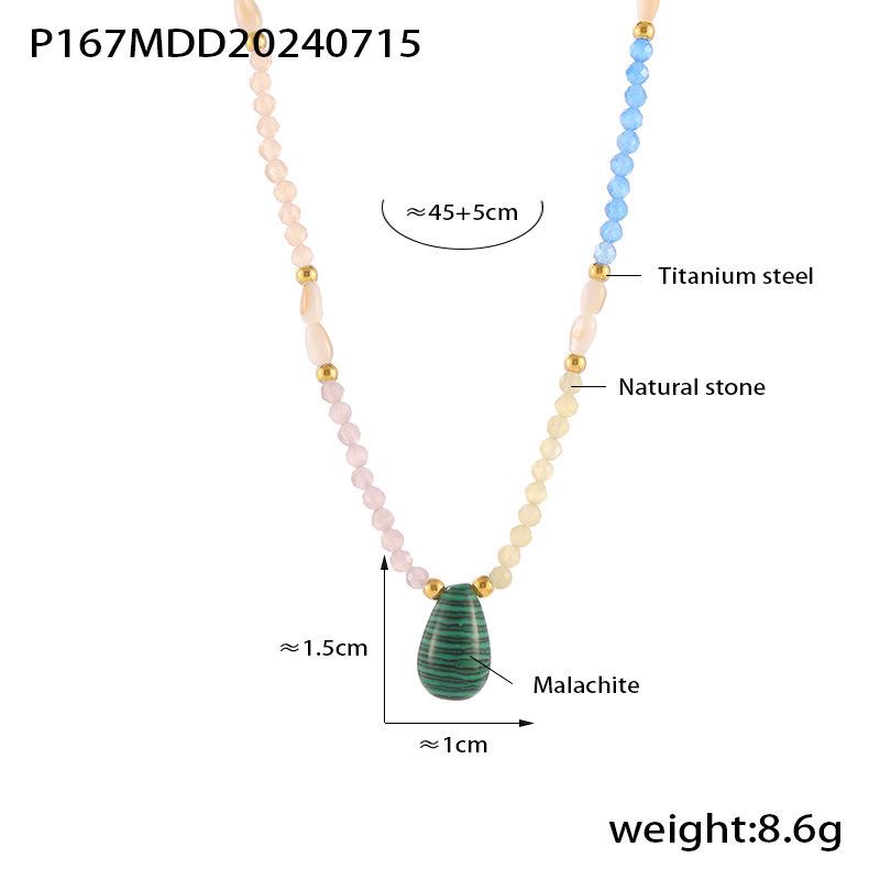 18K Gold-Plated Titanium Steel Necklace with Malachite Heart and Pearl Inlays