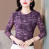Flocked Printed Elastic Long-sleeved Mesh Base Shirt for Women In Autumn New Style Slim Fit T-shirt Top