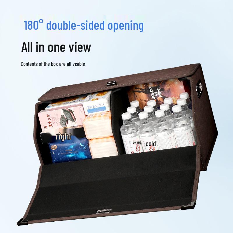 Großer Kofferraum-Organizer für das Auto, Leder mit Schafsfellmuster, Aufklappbares faltbares Design.