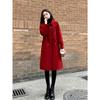 Stylish and Elegant Red Woolen Coat with Horn Buckles for Weddings and Fashionable Women
