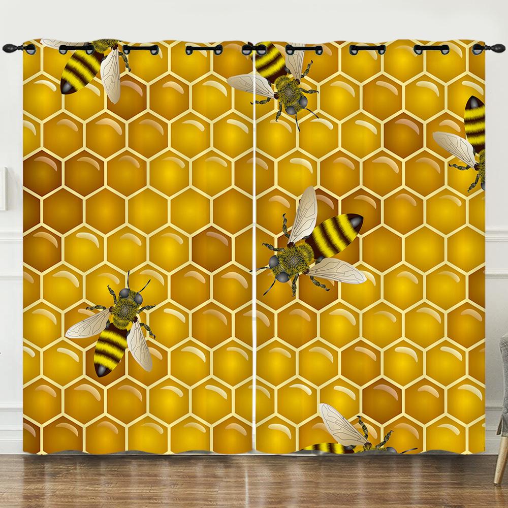 

Занавеска Мультяшная Пчела Собирающая Мёд Пчела Собирающая Цветок 3D Цифровая Печать Светонепроницаемая Занавеска на Люверсах 97cm*114cm*2
