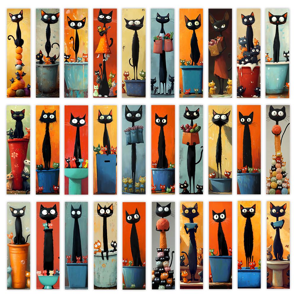 

32pcs, Abstract Black Cat Bookmark, Back to School, Christmas, Halloween, Suitable for Teachers, Readers, Birthday Gifts.