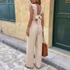Summer Women's Jumpsuit V Neck Ruffle Sleeveless High Waist Wide Leg Pants Casual Elegant Back Bow Tie One Piece Outfits for Vacation