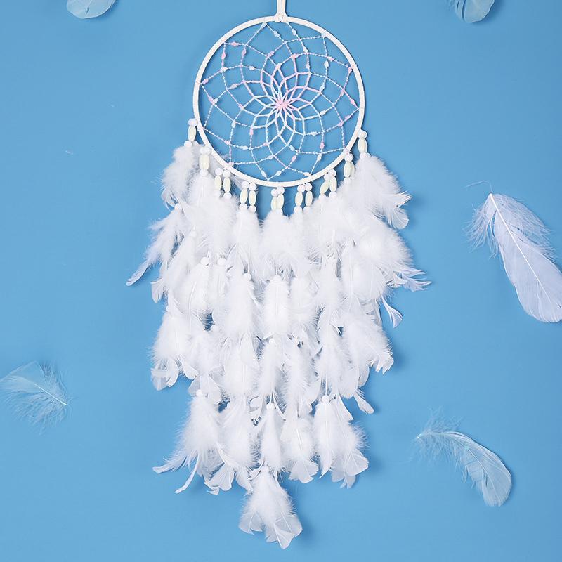 Hand-woven White Feather Dreamcatcher Wind Chimes Bedroom Hanging Ornaments Creative Birthday Festival Gifts Home Decor Crafts