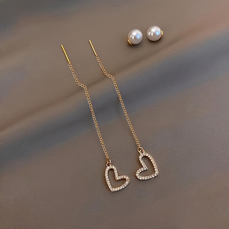 Korean Pearl Heart Drop Earrings - Trendy TikTok Style Fashion Studs
