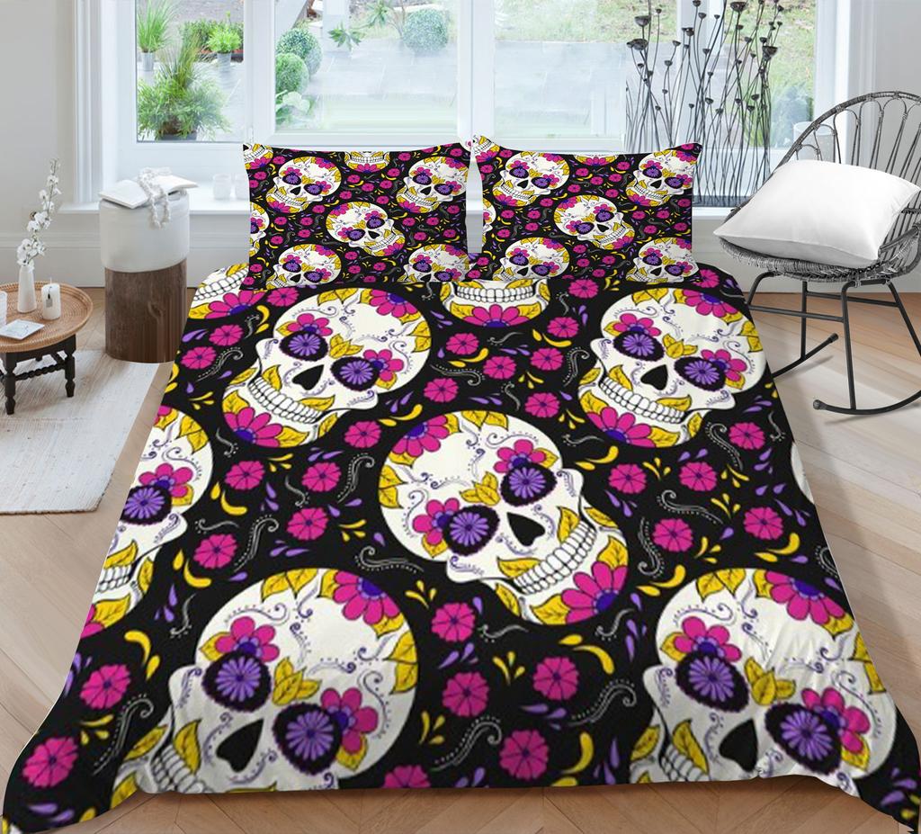3D-Druck-Schädel-Bettset, atmungsaktiv, Heimbettwäsche mit Kissenbezug, für Kinder, Herren, Teenager, hochwertiger Bettbezug