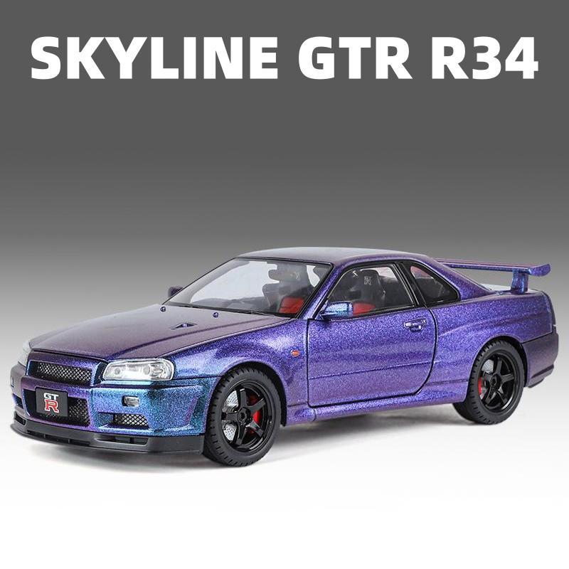 1:18 Gtr R34 Skylin S15 Lbwk Lichtmetalen Auto Model Geluid En Licht Terugtrekken Speelgoed voor Kinderen Verzamelaarsobjecten Verjaardagscadeau gray