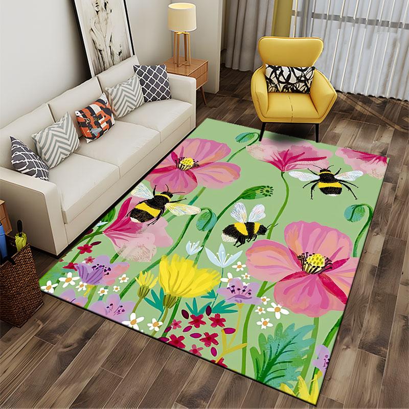 Colorful Flowers and Bumblebees suitable as a non-slip mat for the living room or bedroom sofa