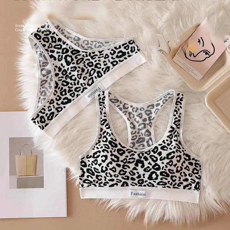 Damen Nahtloses BH-Set Slips Tiefer Bund Leopard Bralette Lingerie-Set V-Ausschnitt Sport-BH Baumwolle Sexy Unterwäsche-Set