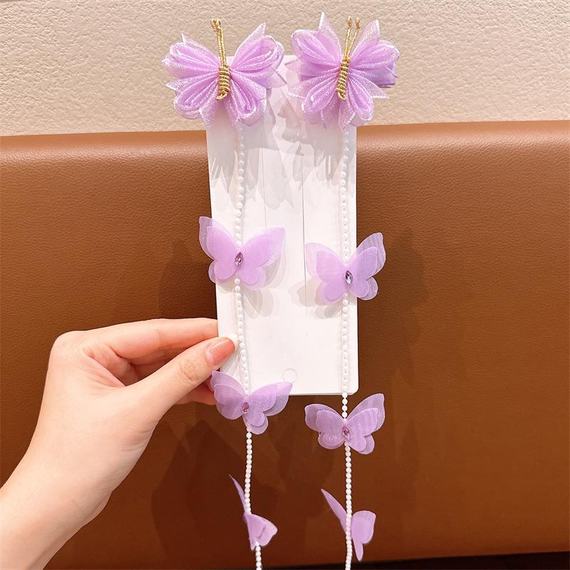 Сладкая заколка-бабочка с жемчугом, плетеная, для маленьких девочек