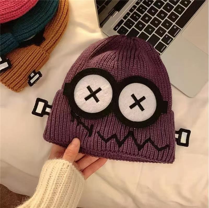 1PCS New Funny Knitted Hat for Women, Autumn and Winter Warmth Cute Big Eyed Cartoon Ear Protection Hat for Student Gifts
