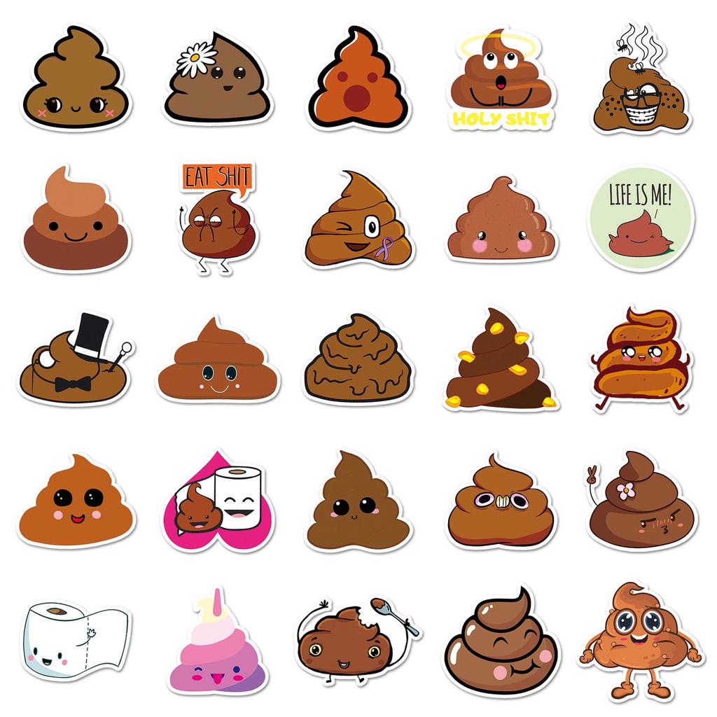 50PCS Cute Hand-Painted Poop Stickers: Creative Cartoon Decor for Laptops, Journals, and Cars