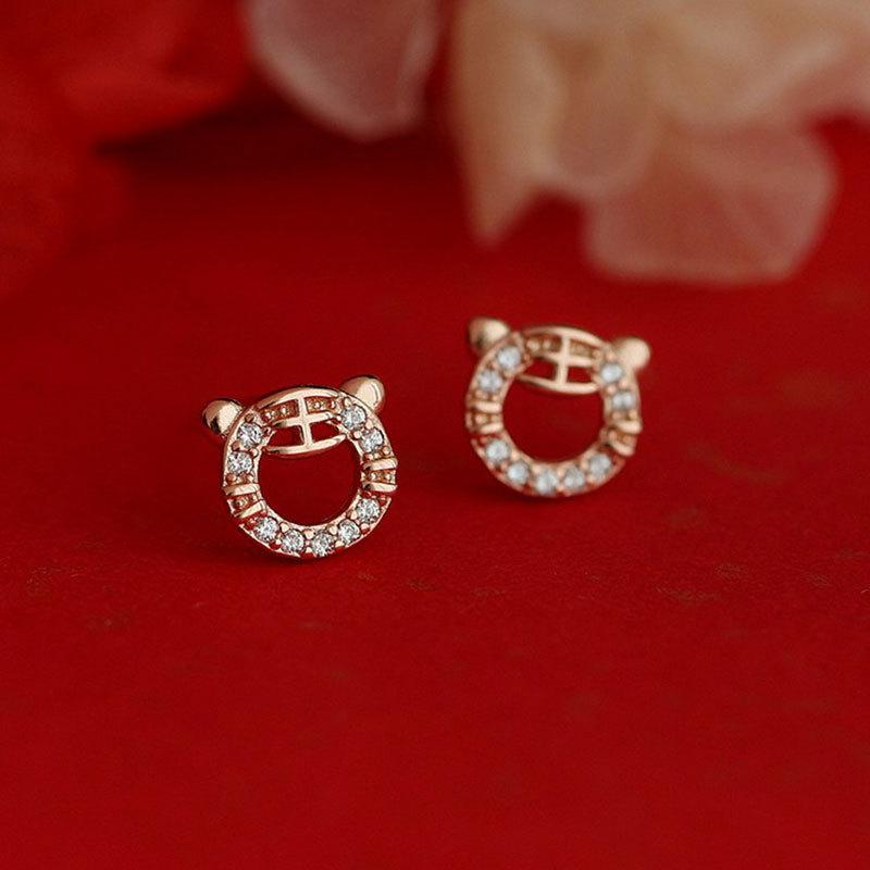 New Trendy Year of Life Cute Tiger Flash Diamond Earrings Small and Cute